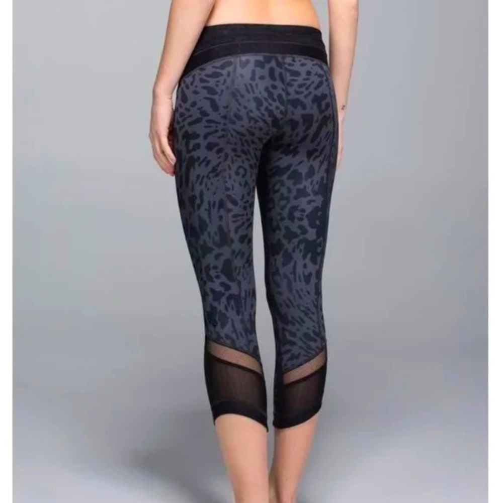 Lululemon Just Breathe Leopard Print Mesh Panel Crop Legging